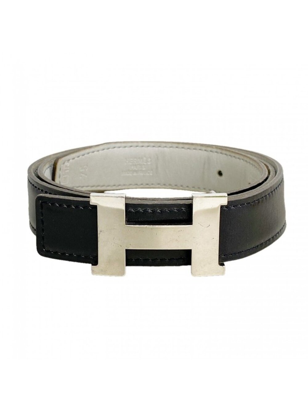 Hermes Belt Constance Box Calf Black Blue Pale Silver
